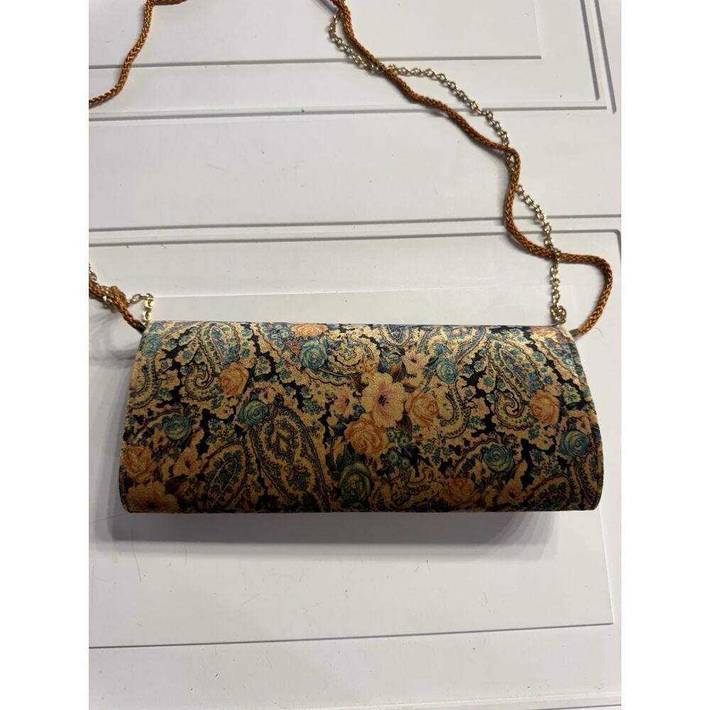 Nina New York Velvet Floral Gold Blue Velvet Clutch Shoulder Bag Rope Chain - Picture 4 of 6